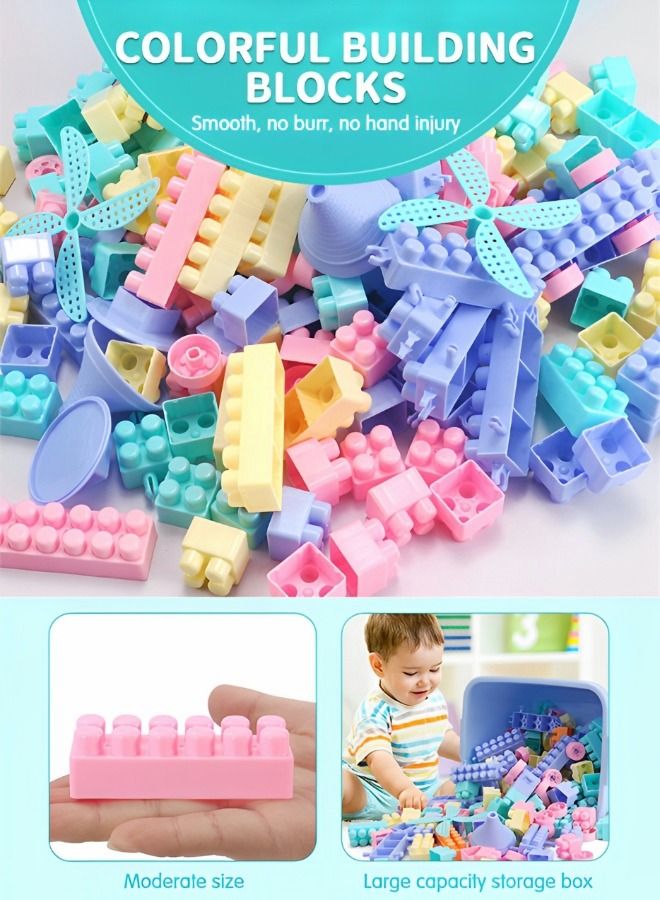 220 Pcs Building Blocks Set Children's Toys, Intelligence Assembling Scenes Light-Colored Building Blocks with Number & Cartoon Sticker Colorful Stackable Blocks