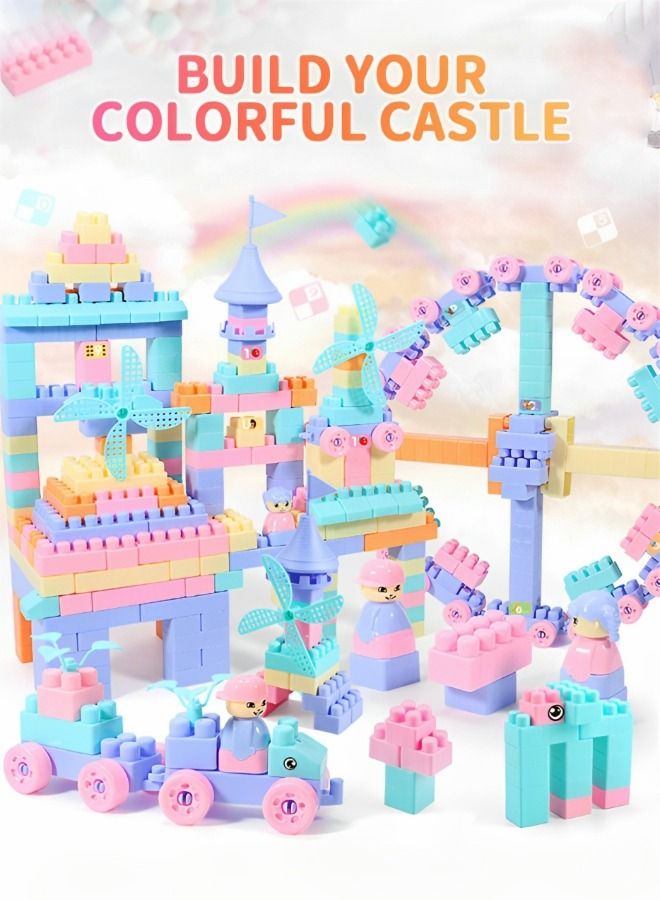 220 Pcs Building Blocks Set Children's Toys, Intelligence Assembling Scenes Light-Colored Building Blocks with Number & Cartoon Sticker Colorful Stackable Blocks