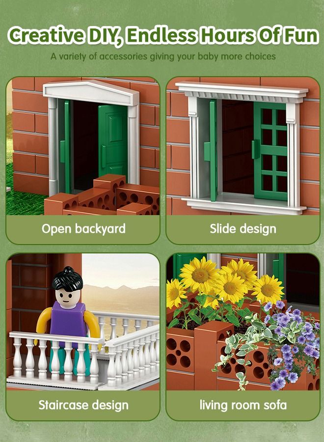 Building Kit for Kids,DIY Villa Building Set with Simulated Brick,Pretend Architect Construction Toy,Mini Garden Accessories,STEM Building Toy