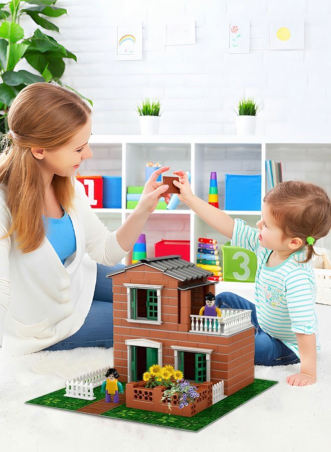 Building Kit for Kids,DIY Villa Building Set with Simulated Brick,Pretend Architect Construction Toy,Mini Garden Accessories,STEM Building Toy