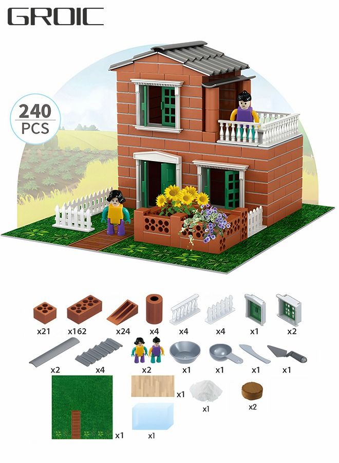 Building Kit for Kids,DIY Villa Building Set with Simulated Brick,Pretend Architect Construction Toy,Mini Garden Accessories,STEM Building Toy