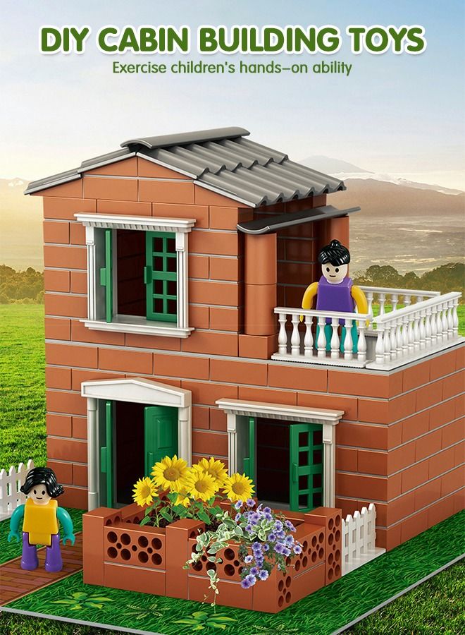 Building Kit for Kids,DIY Villa Building Set with Simulated Brick,Pretend Architect Construction Toy,Mini Garden Accessories,STEM Building Toy