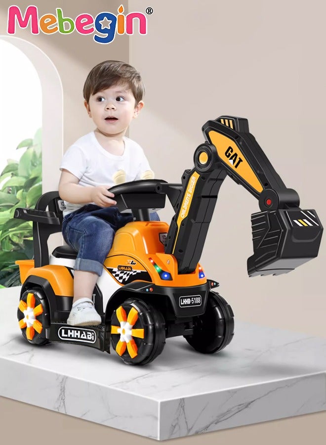 Kids Ride-On Excavator Toys with Music and Light,Construction Vehicle Toys Pretend Play Boys and Girls Outdoor Ride Ons Excavator for Kids First Birthday Gifts Yellow