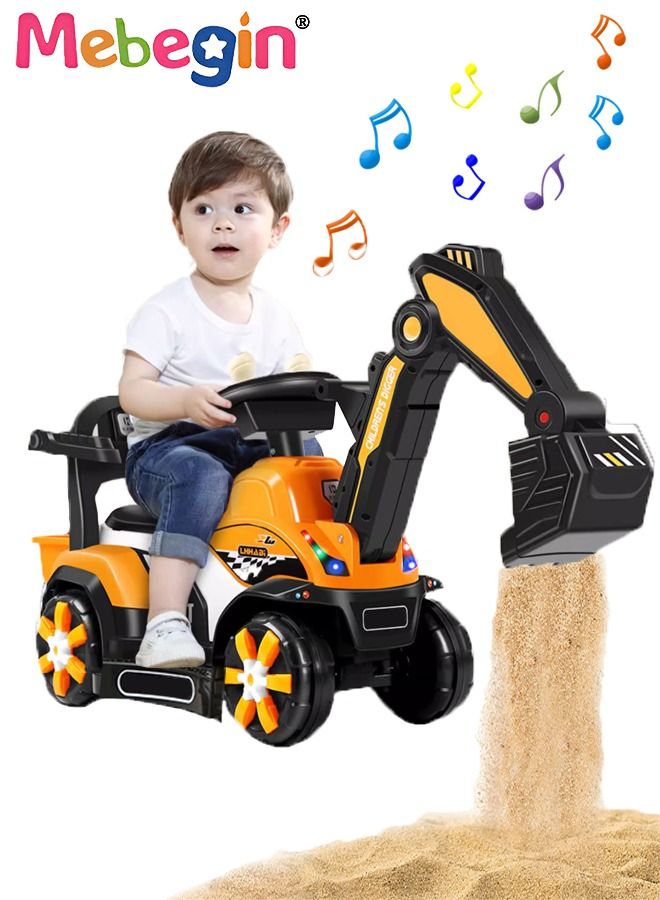 Kids Ride-On Excavator Toys with Music and Light,Construction Vehicle Toys Pretend Play Boys and Girls Outdoor Ride Ons Excavator for Kids First Birthday Gifts Yellow