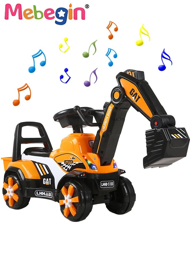 Kids Ride-On Excavator Toys with Music and Light,Construction Vehicle Toys Pretend Play Boys and Girls Outdoor Ride Ons Excavator for Kids First Birthday Gifts Yellow