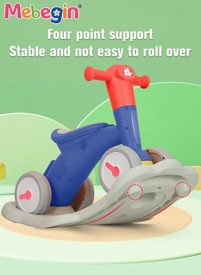 2 in 1 Interactive Rocking Horse with Rocking Base and Music, Fun Toddler Rocker with Rocking and Sliding Ways to Play, Removable Ride-on Rocking Animal with 4 Silence Wheels, Creative Early Education Toy, Easy to Swing and Assemble