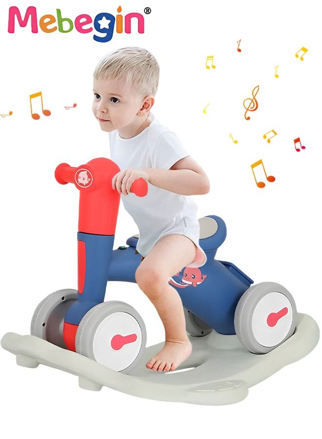 2 in 1 Interactive Rocking Horse with Rocking Base and Music, Fun Toddler Rocker with Rocking and Sliding Ways to Play, Removable Ride-on Rocking Animal with 4 Silence Wheels, Creative Early Education Toy, Easy to Swing and Assemble