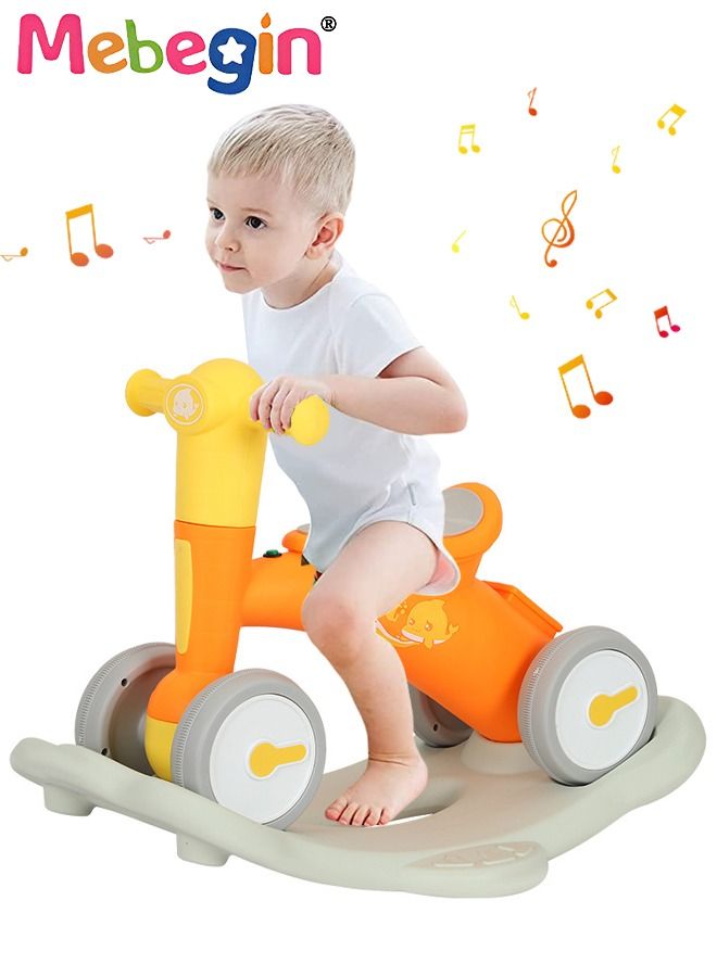 2 in 1 Interactive Rocking Horse with Rocking Base and Music, Fun Toddler Rocker with Rocking and Sliding Ways to Play, Removable Ride-on Rocking Animal with 4 Silence Wheels, Creative Early Education Toy, Easy to Swing and Assemble