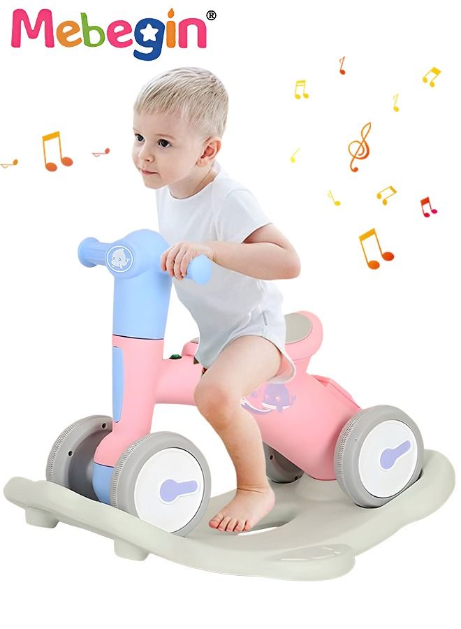 2 in 1 Interactive Rocking Horse with Rocking Base and Music, Fun Toddler Rocker with Rocking and Sliding Ways to Play, Removable Ride-on Rocking Animal with 4 Silence Wheels, Creative Early Education Toy, Easy to Swing and Assemble