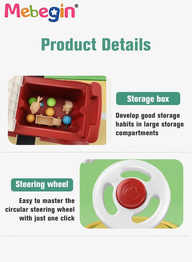 Kids 4-wheeled Balance Car with Large Storage Space Under Seat, Push Car with Music and Light, Anti Roll-over Toy Car, Sturdy Ride On Toy, Train-shaped Push Along Car, No Pedal