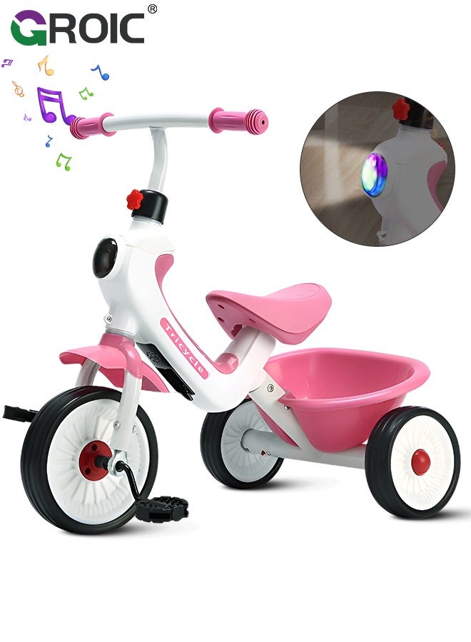 Kids Tricycles,Foldable Kids Trike with Storage Basket and Music Lighting,Foldable Children's Pedal tricycle,Anti-rollover Bicycle for Kids