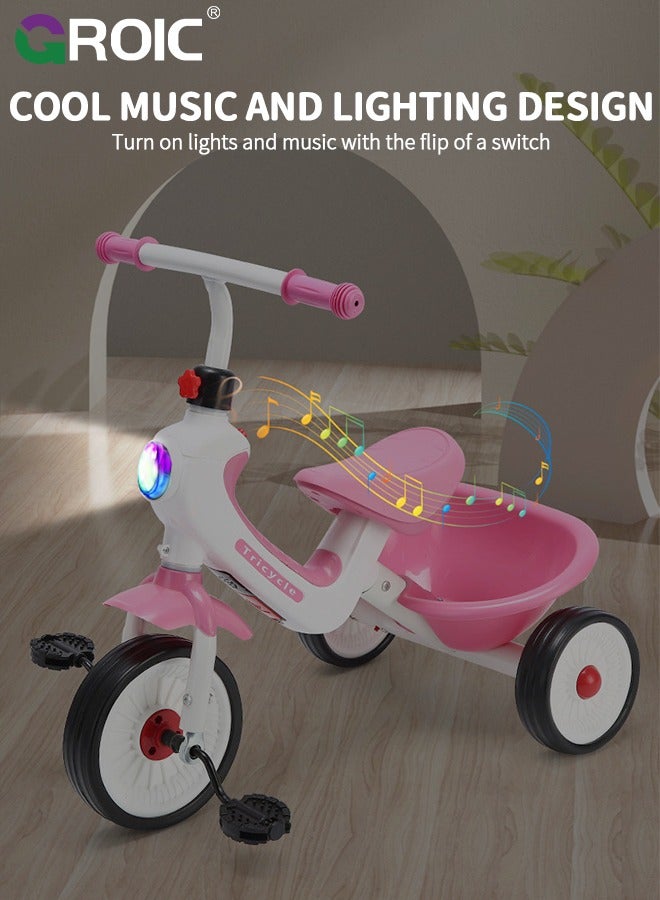 Kids Tricycles,Foldable Kids Trike with Storage Basket and Music Lighting,Foldable Children's Pedal tricycle,Anti-rollover Bicycle for Kids