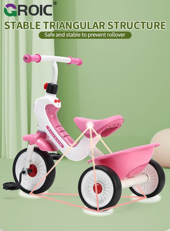 Kids Tricycles,Foldable Kids Trike with Storage Basket and Music Lighting,Foldable Children's Pedal tricycle,Anti-rollover Bicycle for Kids