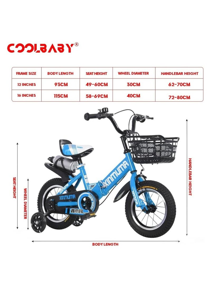 16 inch Kids Bike with Handbrake and Basket with Training Wheels and Fenders Princess Bike