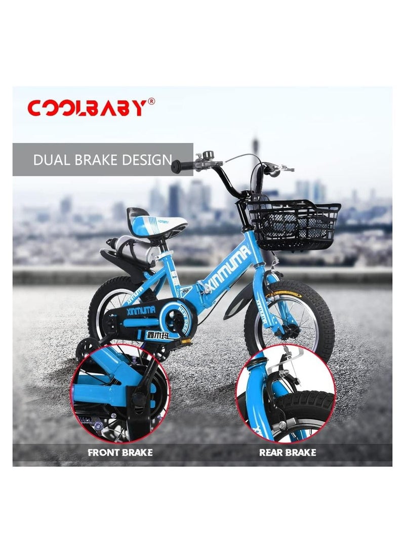 16 inch Kids Bike with Handbrake and Basket with Training Wheels and Fenders Princess Bike