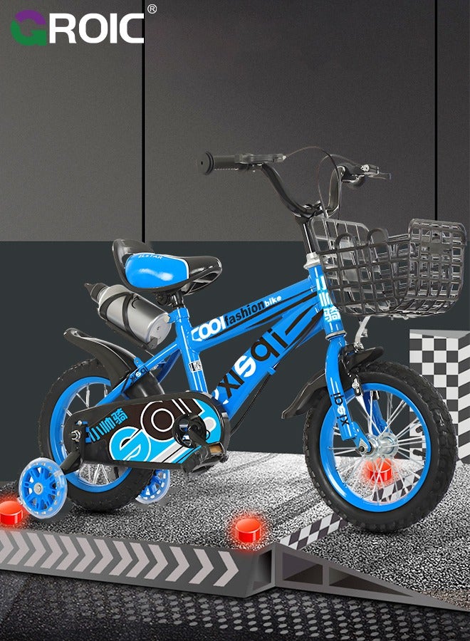 Boys Bike for Toddlers and Kids,12 Inch Kids Bike with Training Wheels & Basket,Boy Bicycle with Handbrake & Kickstand