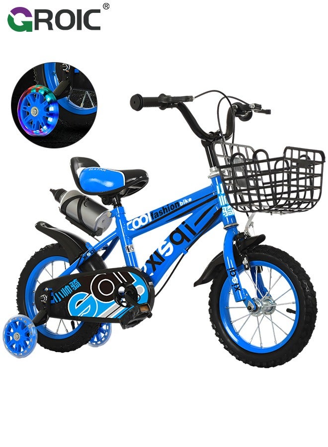 Boys Bike for Toddlers and Kids,12 Inch Kids Bike with Training Wheels & Basket,Boy Bicycle with Handbrake & Kickstand