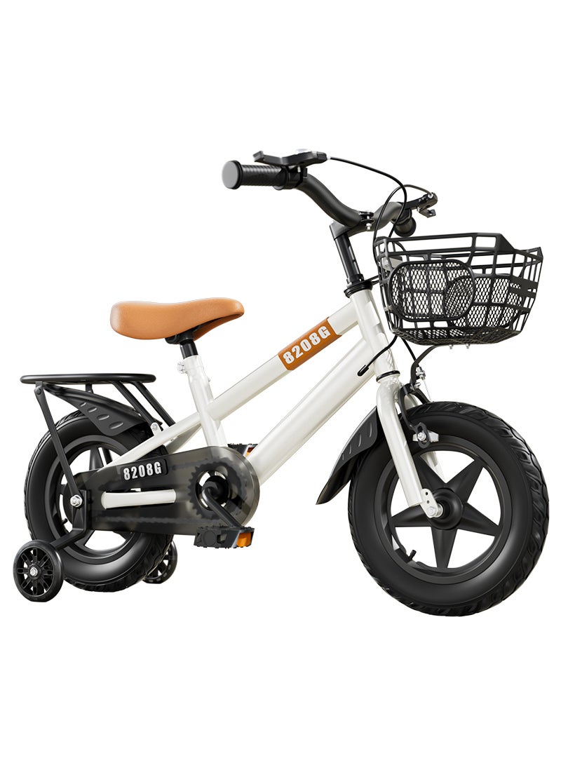 12 Inch Kids Bike High Carbon Steel Kids' Bike Children's Bicycle For 2-5 Years Old Girls And Boys With Training Wheels Wear-Resistant Tires Adjustable Seat With Basket Safe and Stable Responsive Dual Brakes