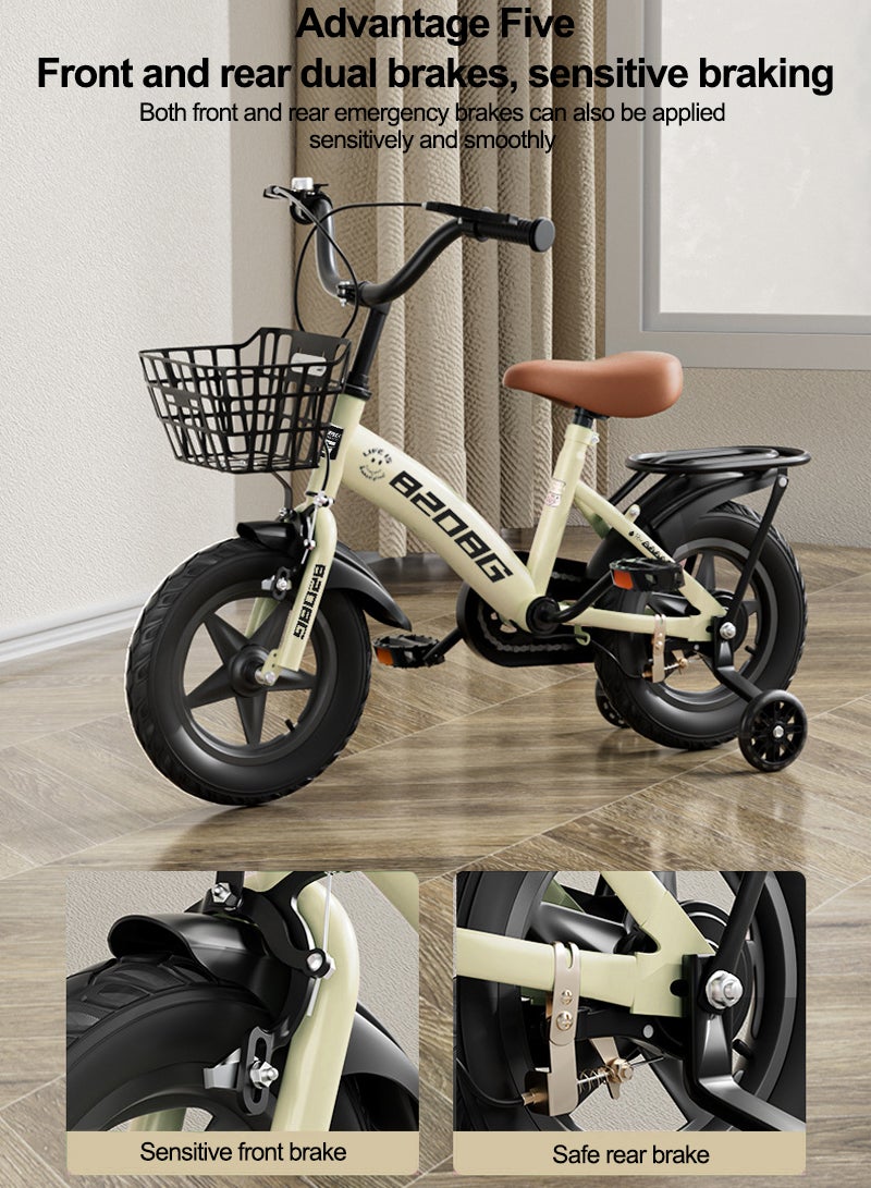 18 Inch Kids Bike High Carbon Steel Kids' Bike Children's Bicycle For 6-8 Years Old Girls And Boys With Training Wheels With Basket Wear-Resistant Tires Sensitive Brakes Safe and Stable