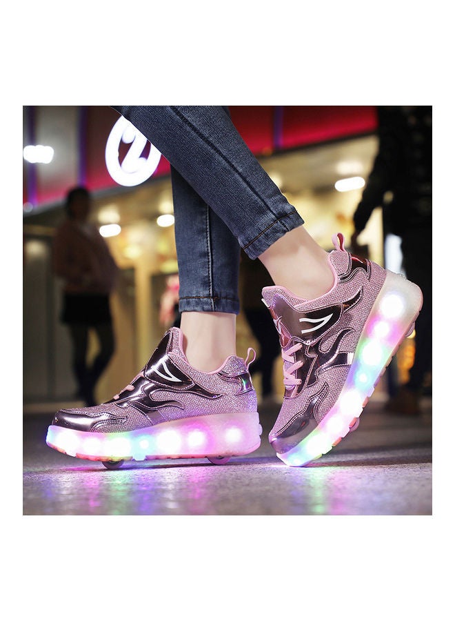 The New Trend Of Children's LED Light Up Rechargeable Luminous Double Wheel Heelys Skates, Breathable Youth Student Sports Shoes