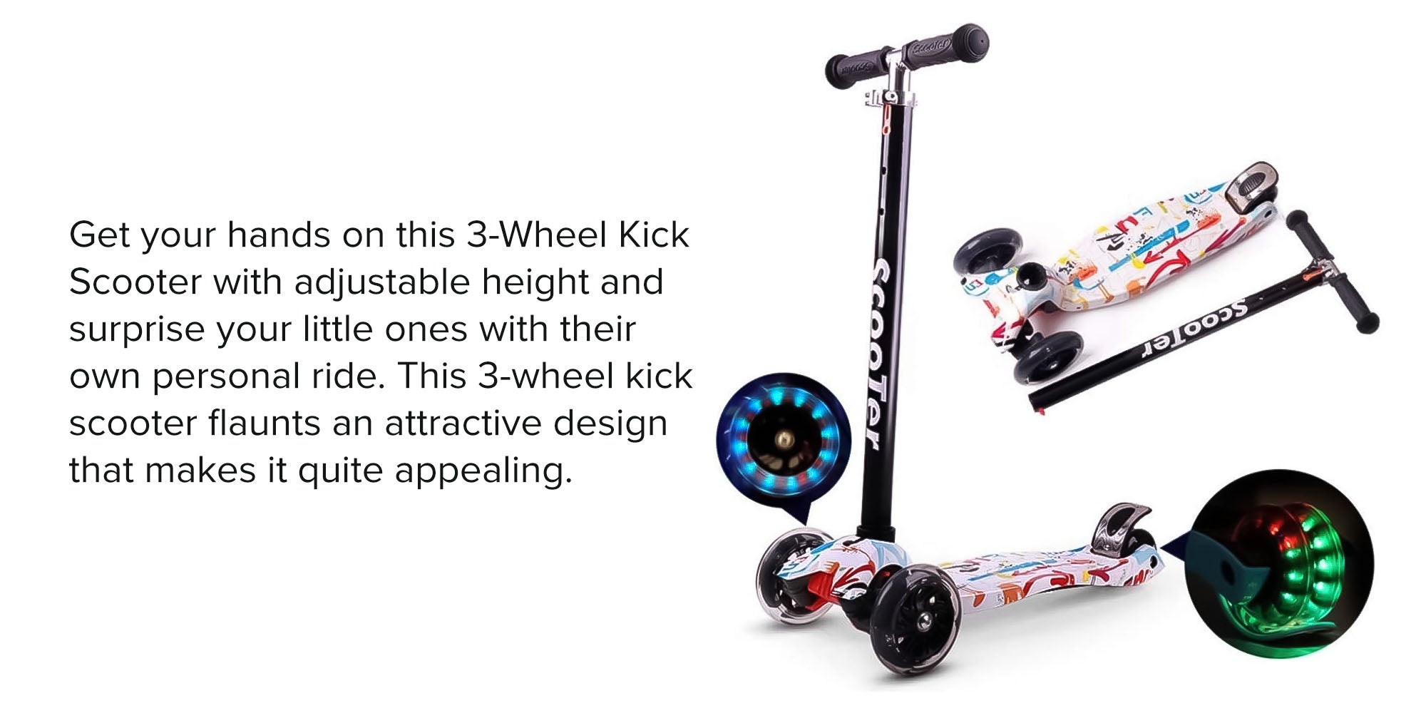 3 Wheel Kick Scooter With Adjustable Height 036SMUTTY1YYAGP223 22.9x7.3x6.1inch