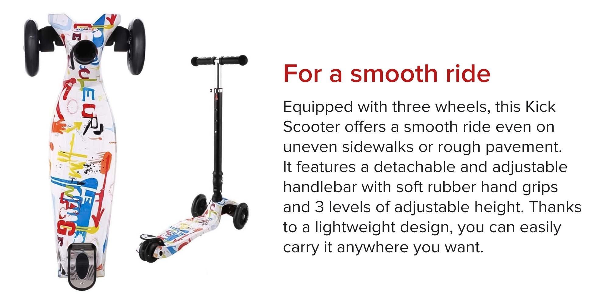 3 Wheel Kick Scooter With Adjustable Height 036SMUTTY1YYAGP223 22.9x7.3x6.1inch