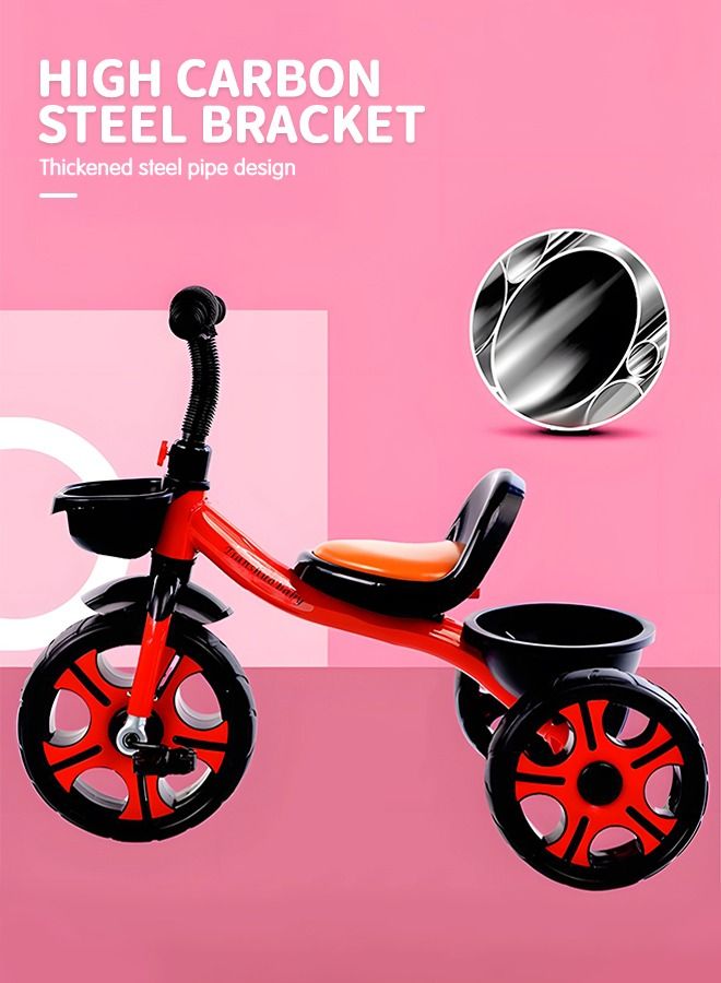 Kids Tricycles, Kids Trike Tricycles Toddler Bike with Basket, Baby Balance Bike with Adjustable Seat, Non-Slip Tires, Riding Toy for Training Motor Skills, Learning Balance