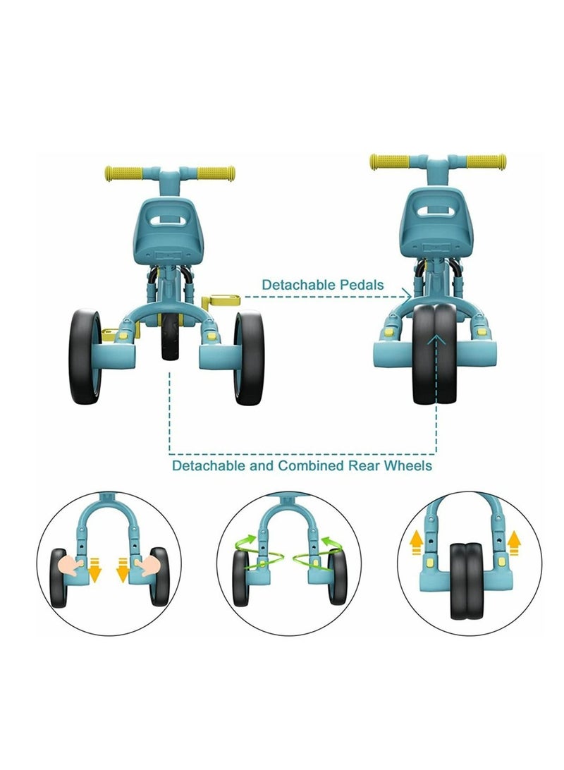 COOLBABY 4 in 1 Kids Tricycle Suitable for 1-3 Years Toddler Tricycle Boys Girls Baby Balance Bike Baby Lightweight with Detachable Pedals