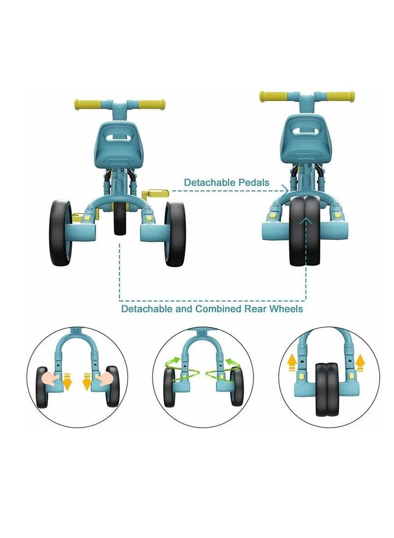 COOLBABY 4 in 1 Kids Tricycle Suitable for 1-3 Years Toddler Tricycle Boys Girls Baby Balance Bike Baby Lightweight with Detachable Pedals