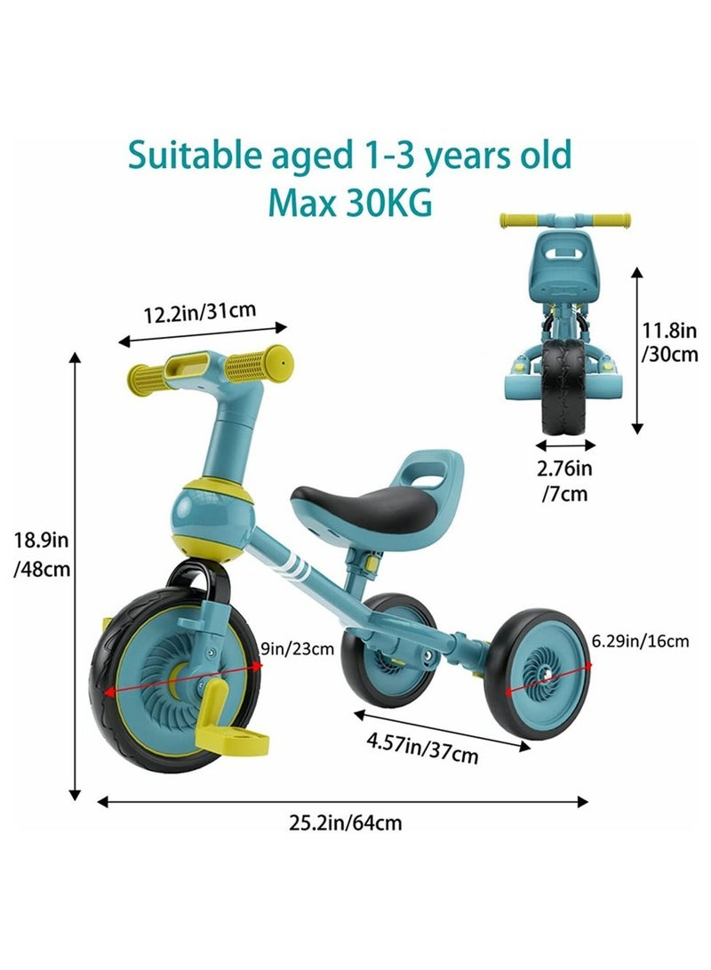 COOLBABY 4 in 1 Kids Tricycle Suitable for 1-3 Years Toddler Tricycle Boys Girls Baby Balance Bike Baby Lightweight with Detachable Pedals