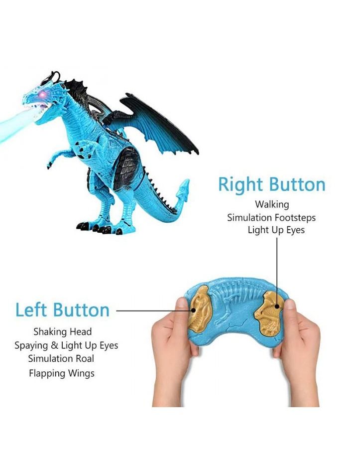 Dino Planet Remote Control RC Walking Dinosaur Toy with Breathing Shaking Head Light Up Eyes Sound  Ice Dragon