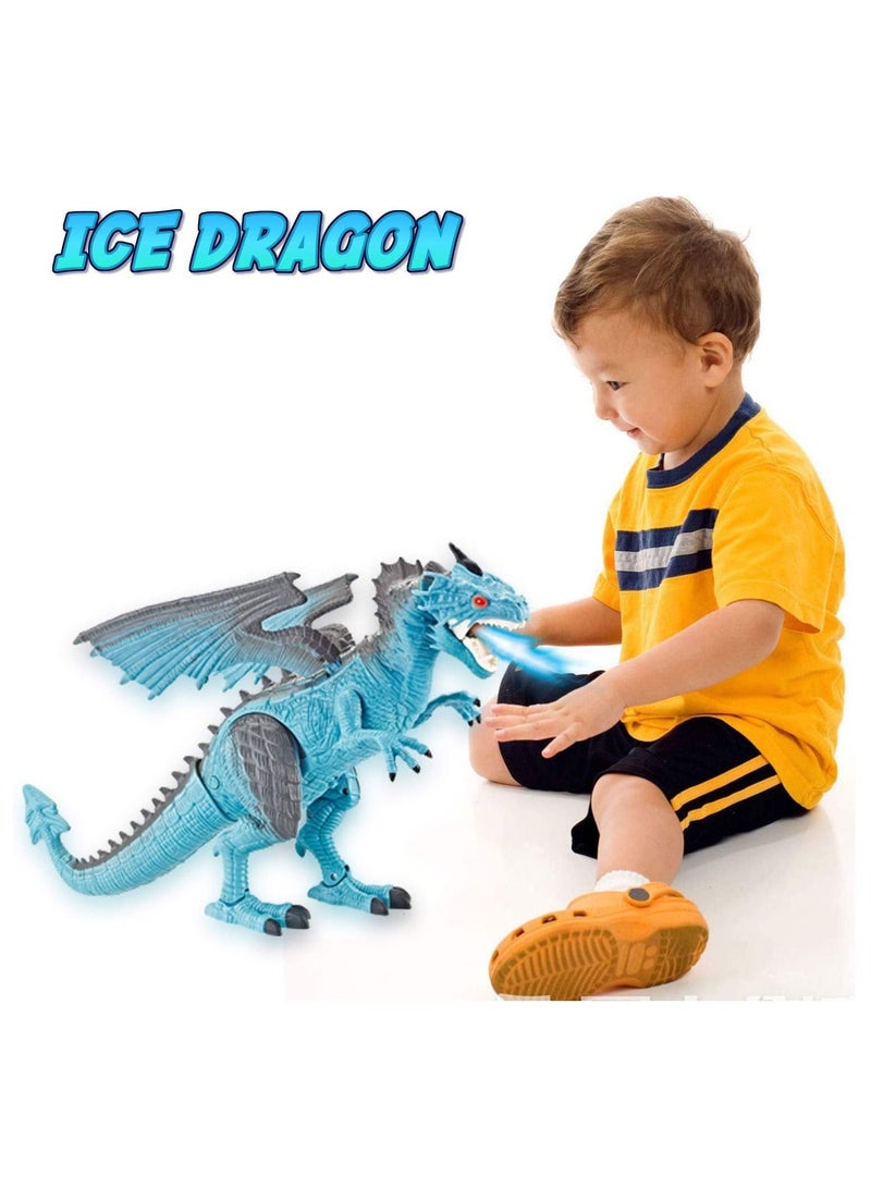 Dino Planet Remote Control RC Walking Dinosaur Toy with Breathing Shaking Head Light Up Eyes Sound  Ice Dragon