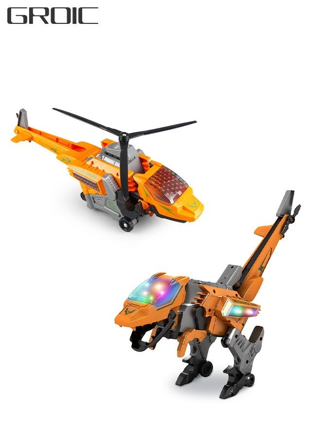 Transform Dinosaur Airplane Toy Army Helicopter Transformable Model Tyrannosaurus and Apache Helicopter with Lights and Sounds Gift for Kids Aged 3+