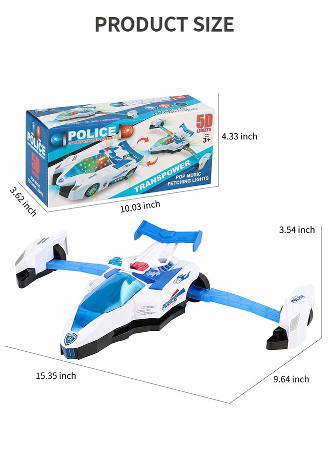 Transforming Airplane Toy, Transforming Car with LED Flash and Sound, Kids Toy Plane, Stunt Spinning Transforming Car Electric Universal Toy Car