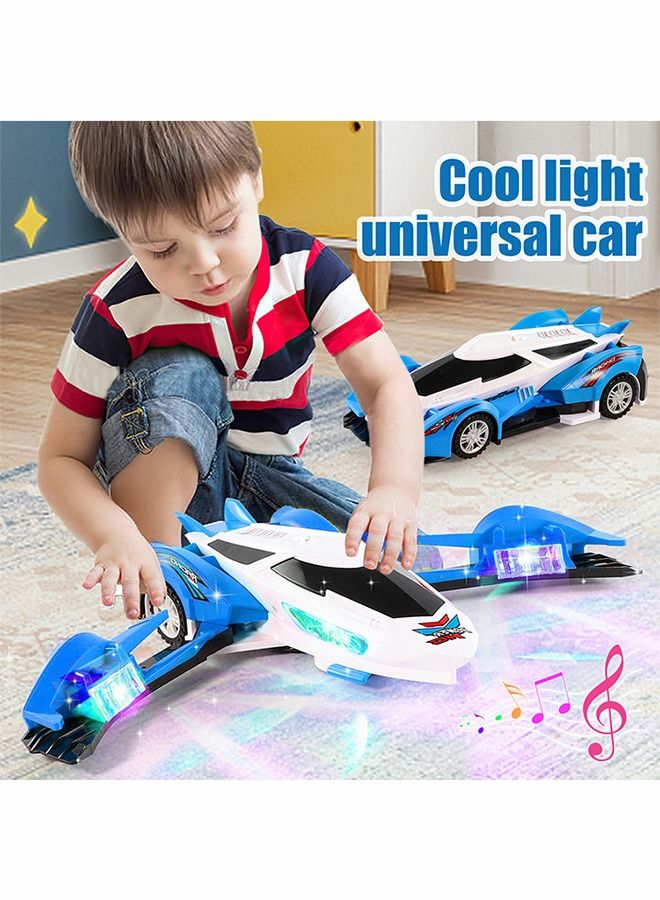 Transforming Airplane Toy, Transforming Car with LED Flash and Sound, Kids Toy Plane, Stunt Spinning Transforming Car Electric Universal Toy Car