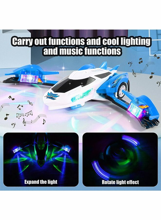 Transforming Airplane Toy, Transforming Car with LED Flash and Sound, Kids Toy Plane, Stunt Spinning Transforming Car Electric Universal Toy Car