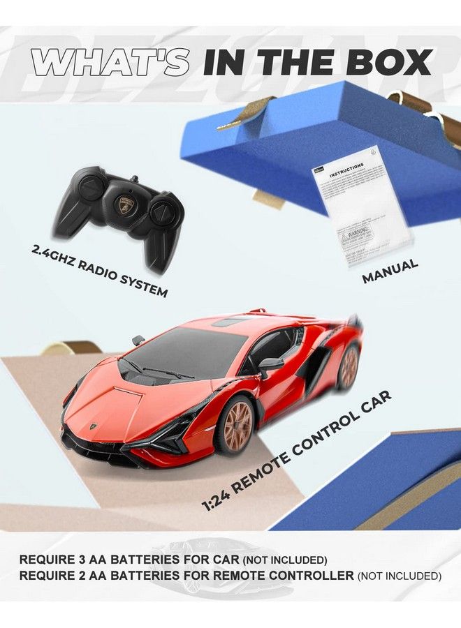 Remote Control Cars 1:24 Scale Officially Licensed Rc Series Lambo Sián Fkp 37 Electric Sport Racing Hobby Toy Car Model Vehicle For Boys And Girls Teens And Adults Gift (Red)