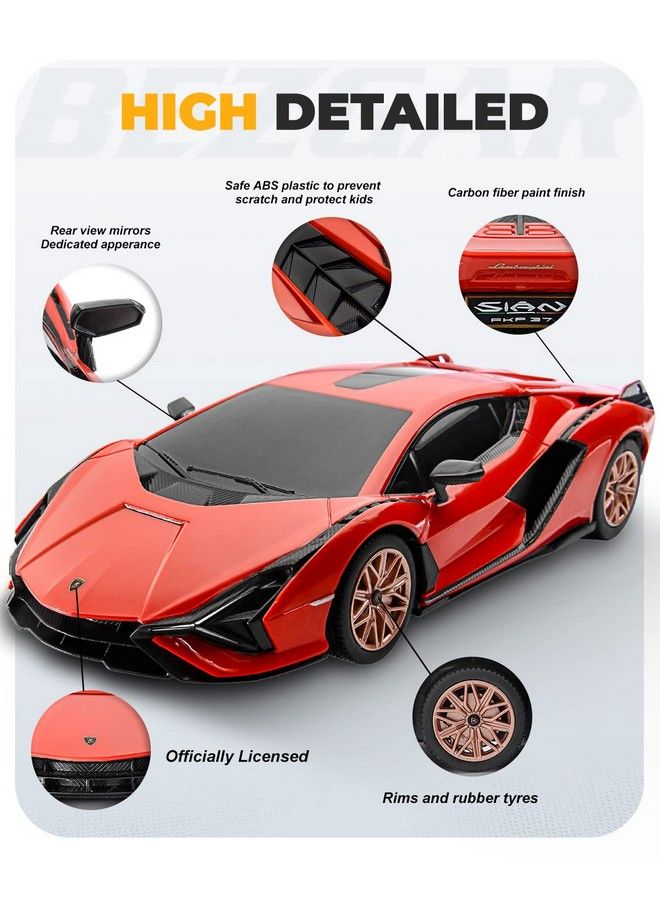 Remote Control Cars 1:24 Scale Officially Licensed Rc Series Lambo Sián Fkp 37 Electric Sport Racing Hobby Toy Car Model Vehicle For Boys And Girls Teens And Adults Gift (Red)