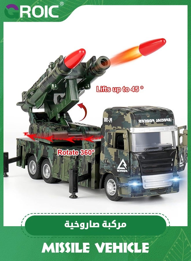 Military Toys for Boys, Army Vehicle Toys with Rotatable Turret, Missile Truck with Light & Sound, Pull Back Army Truck,Simulated Children's Toy Car