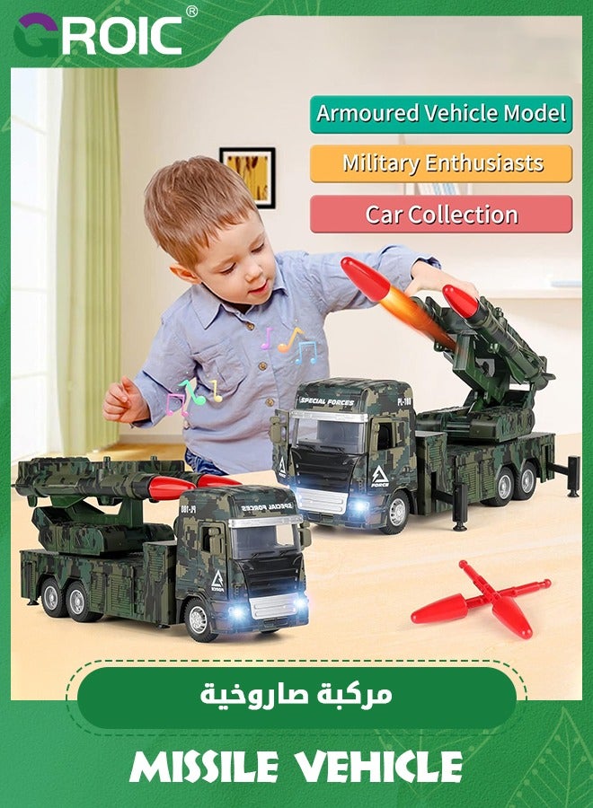 Military Toys for Boys, Army Vehicle Toys with Rotatable Turret, Missile Truck with Light & Sound, Pull Back Army Truck,Simulated Children's Toy Car