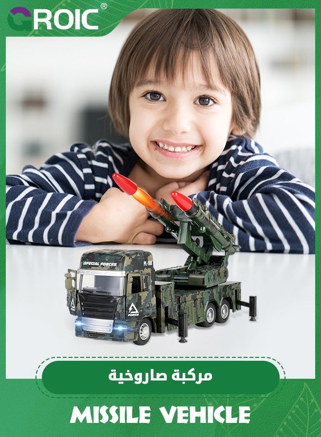 Military Toys for Boys, Army Vehicle Toys with Rotatable Turret, Missile Truck with Light & Sound, Pull Back Army Truck,Simulated Children's Toy Car