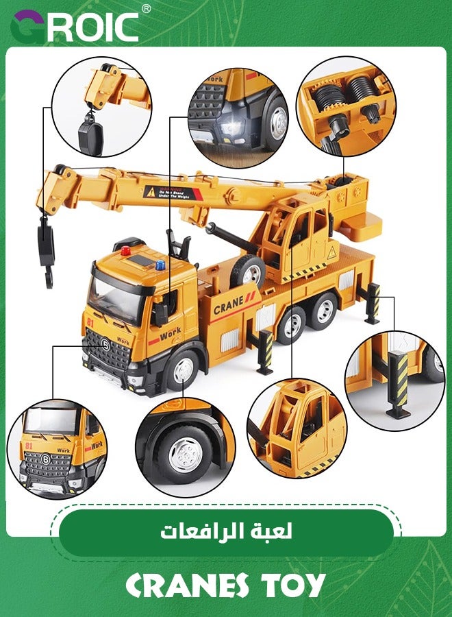 Children Crane Toy Metal DieCast Crane Model，Construction Truck Toys with Simulated Sounds and Lights,Large Crane Truck Toy