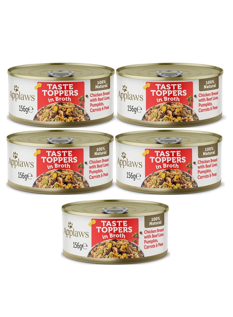 5Pc Taste Topper Broth Chicken With Beef Mix With Dry Food Dog Tin 156g