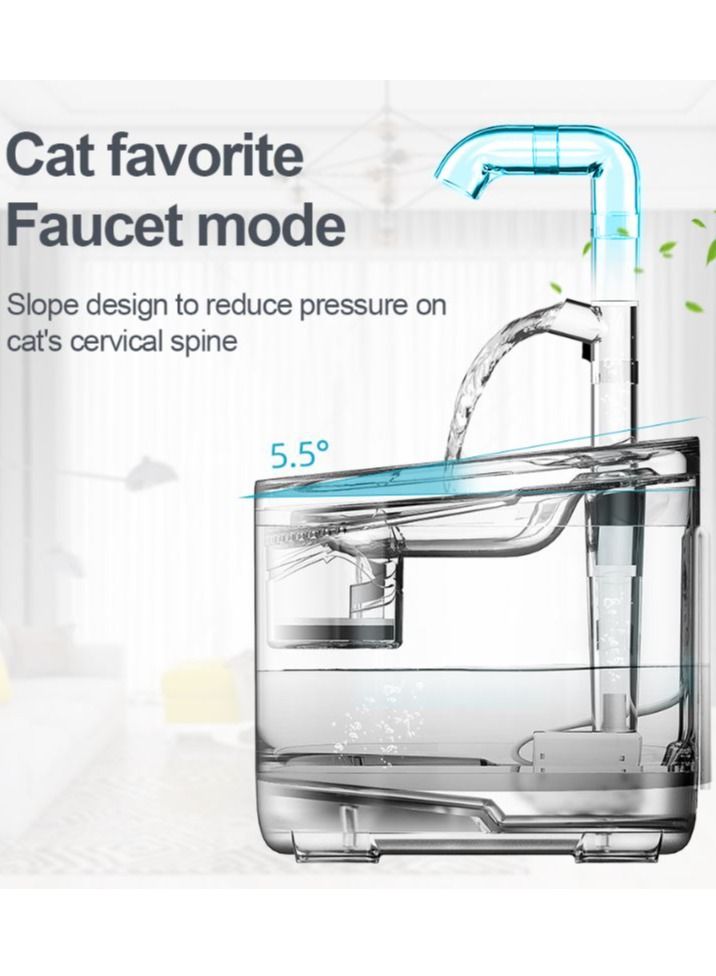 Transparent Automatic Cat Water Fountain - Pet Dog Water Fountain Full Kit With Sensor.Big 1.8L Tank & 200ml Bowl Capacity & 3 Flow Faucet modes Healthy & Hygienic Super Quiet for Small Cats & Dogs.