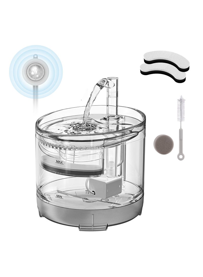 Transparent Automatic Cat Water Fountain - Pet Dog Water Fountain Full Kit With Sensor.Big 1.8L Tank & 200ml Bowl Capacity & 3 Flow Faucet modes Healthy & Hygienic Super Quiet for Small Cats & Dogs.