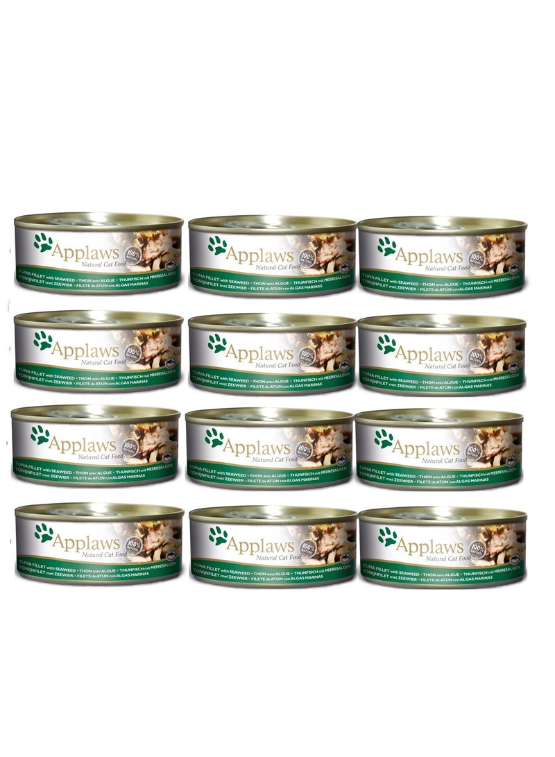 12Pc Natural Tuna with Seaweed Cat Wet Food Tin 156g