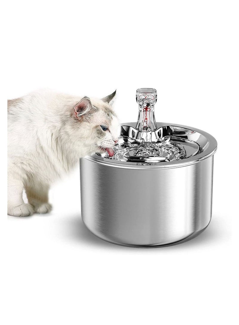 COOLBABY 2L Cat Water Fountain Multiple Filter Stainless Steel Pet Water Fountain Safety Silent Water Pump Buoy water level detection
