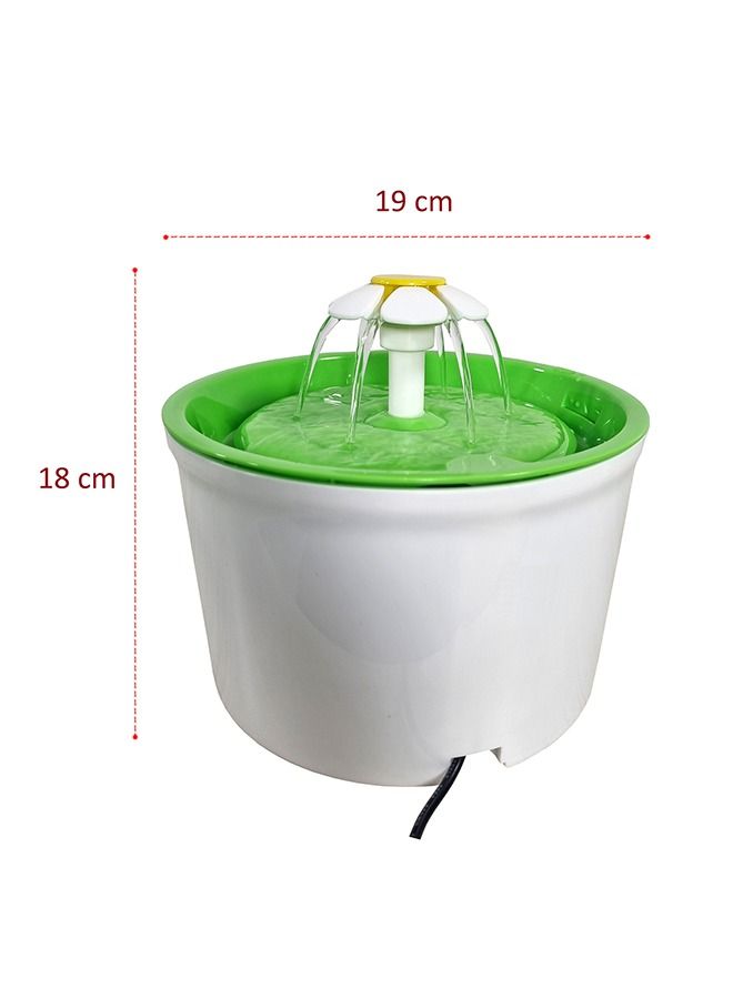 Automatic Fountain with Filter, Cat Water Fountain, USB Power Operated, Transparent Acrylic Plastic Glass, Hard Plastic, Ultra Quiet Design, Indoor & Outdoor, Green & White Color, 1.8 L