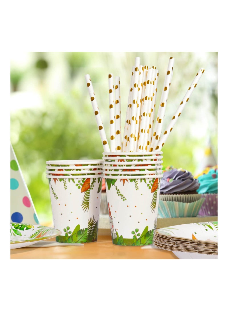 Wild One Birthday Decorations Plates Set for 20 Guests, Boys Safari Jungle Theme Party Disposable Green Paper Cups Napkins Straws Tableware of Supplies