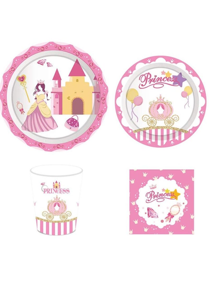 Princess Party Supplies,Princess Birthday Decorations Set Includes Disposable Dinner Plates,Pumpkin Car Dessert Plates,Cups,Napkins, Serves 8 Guests (44PCS)